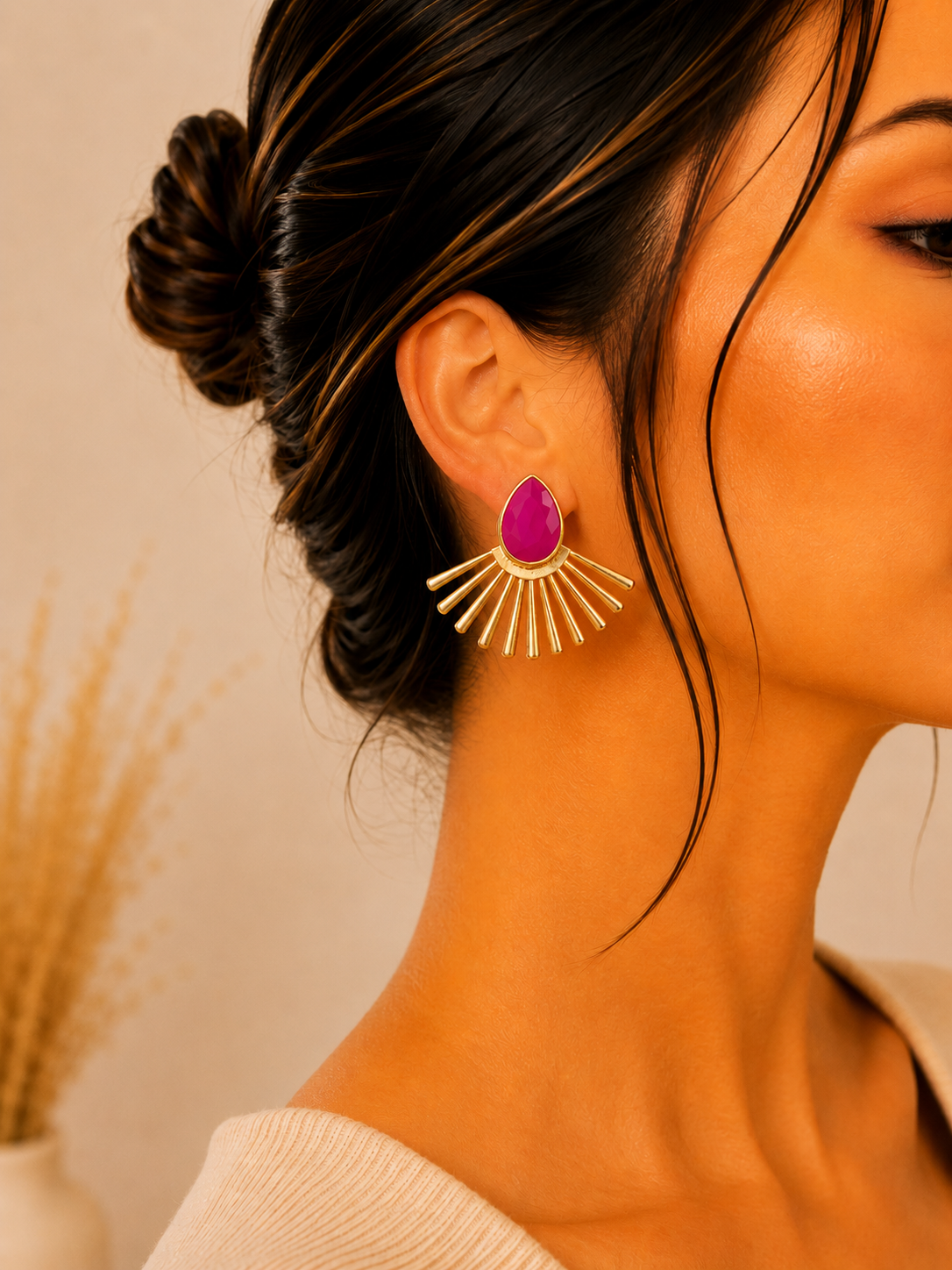 Pendientes Kalani Drusita amarillo claro y malva