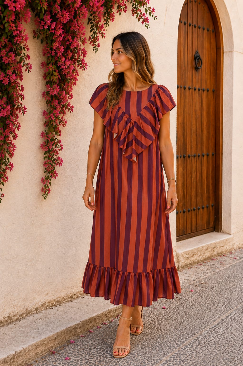 Vestido Canela y Berenjena
