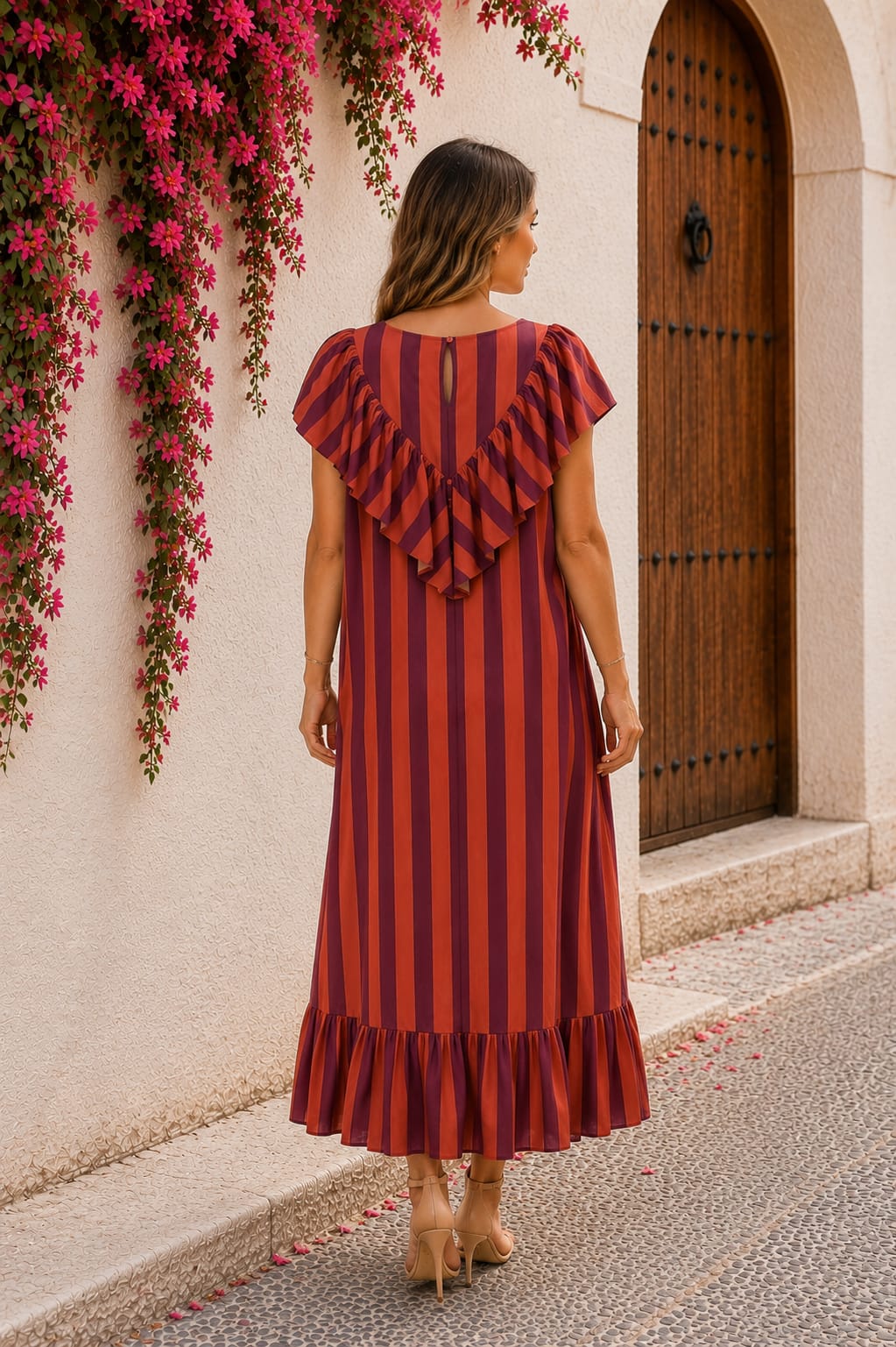 Vestido Canela y Berenjena