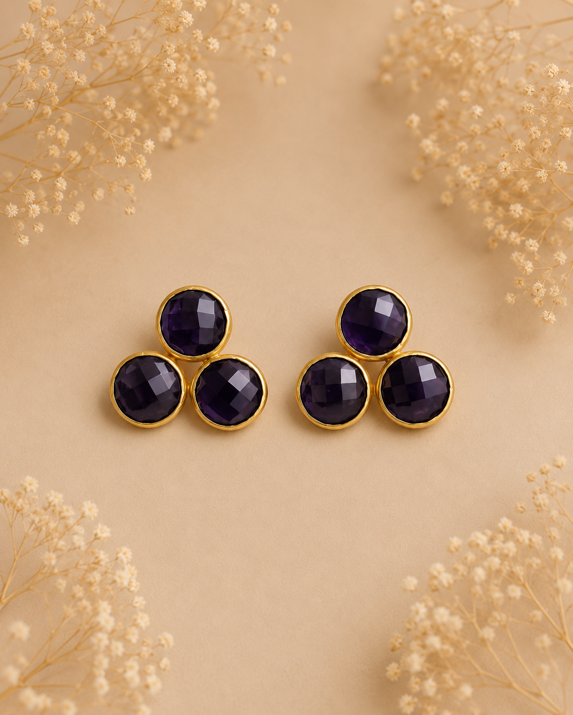 Pendientes Tres Piedras. Amatista.