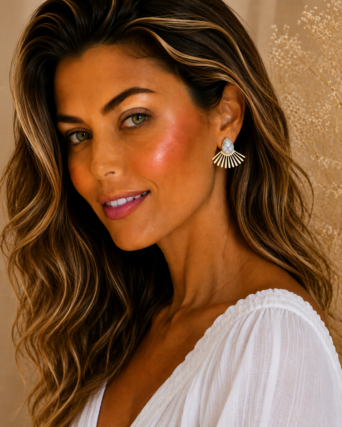 Pendientes Malika. Blanco nararado.