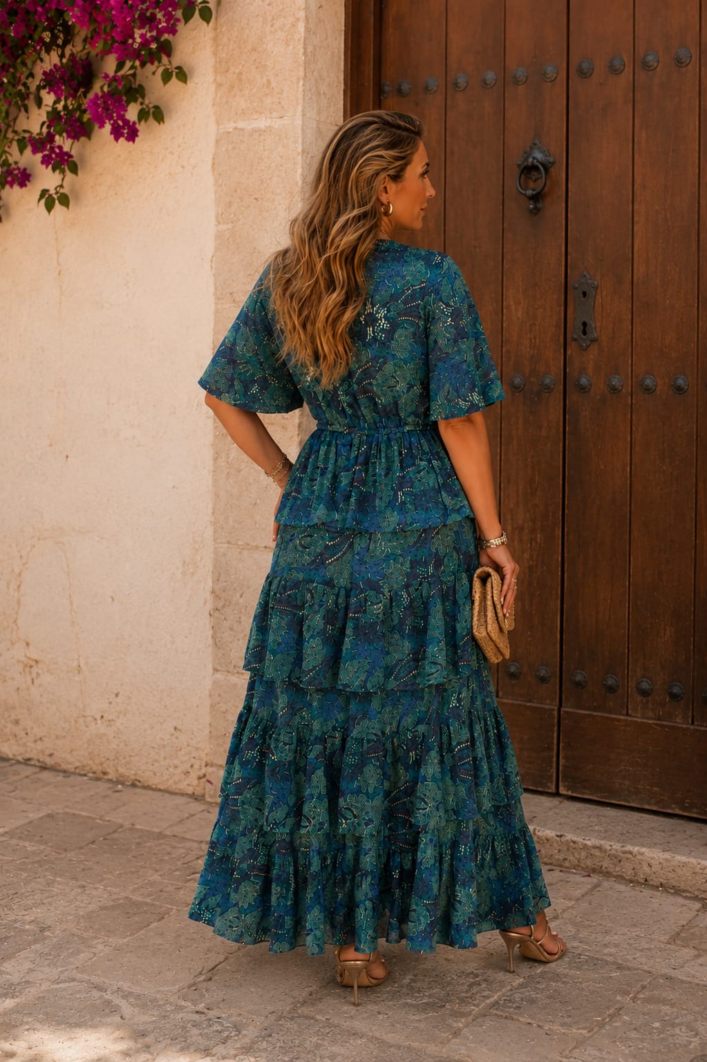 Vestido Tetuán. Azul Petróleo y Verde Esmeralda.