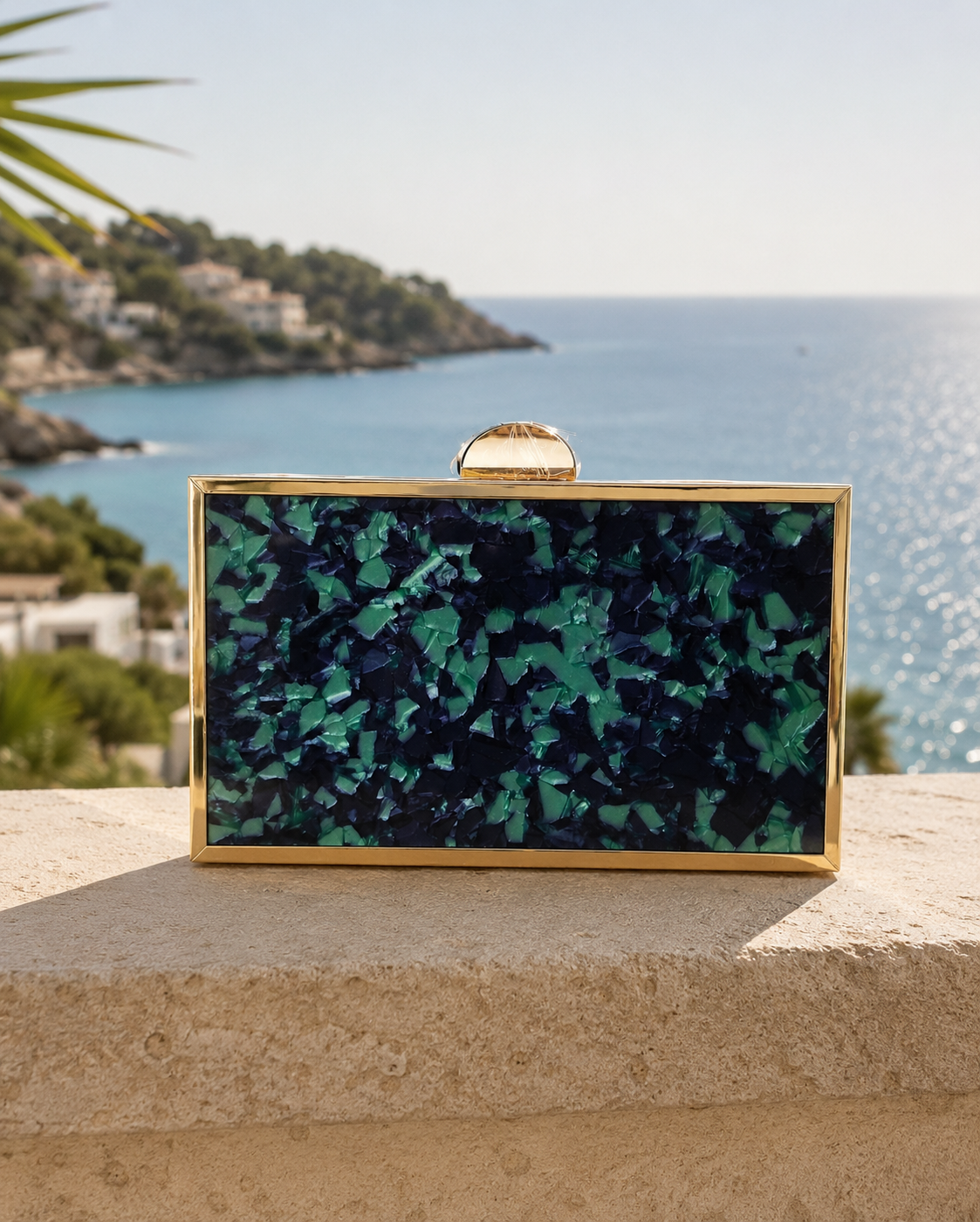 Clutch París. Verde Esmeralda y Azul Marino.