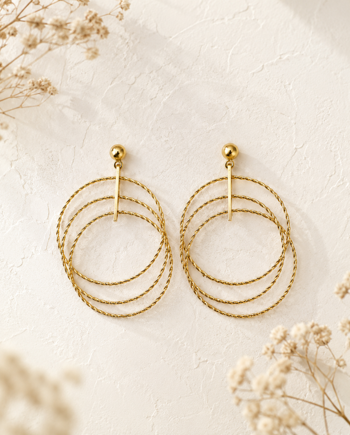 Pendientes Trinidad. Rosa cuarzo y dorado.