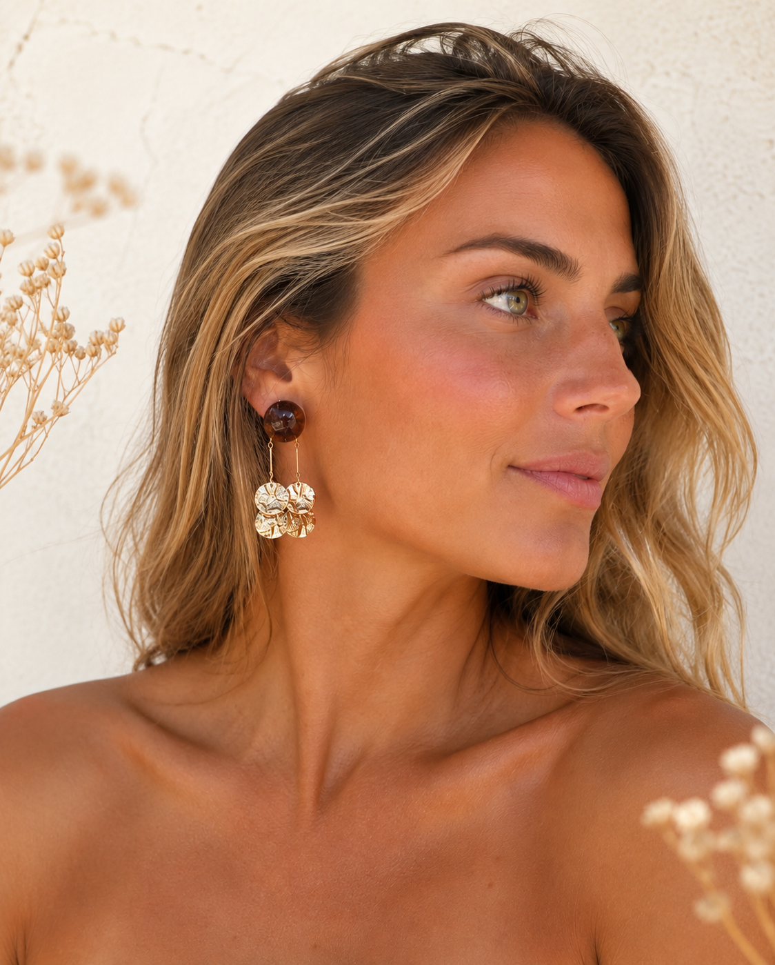 Pendientes Siena. Marrón Carey y Dorado.