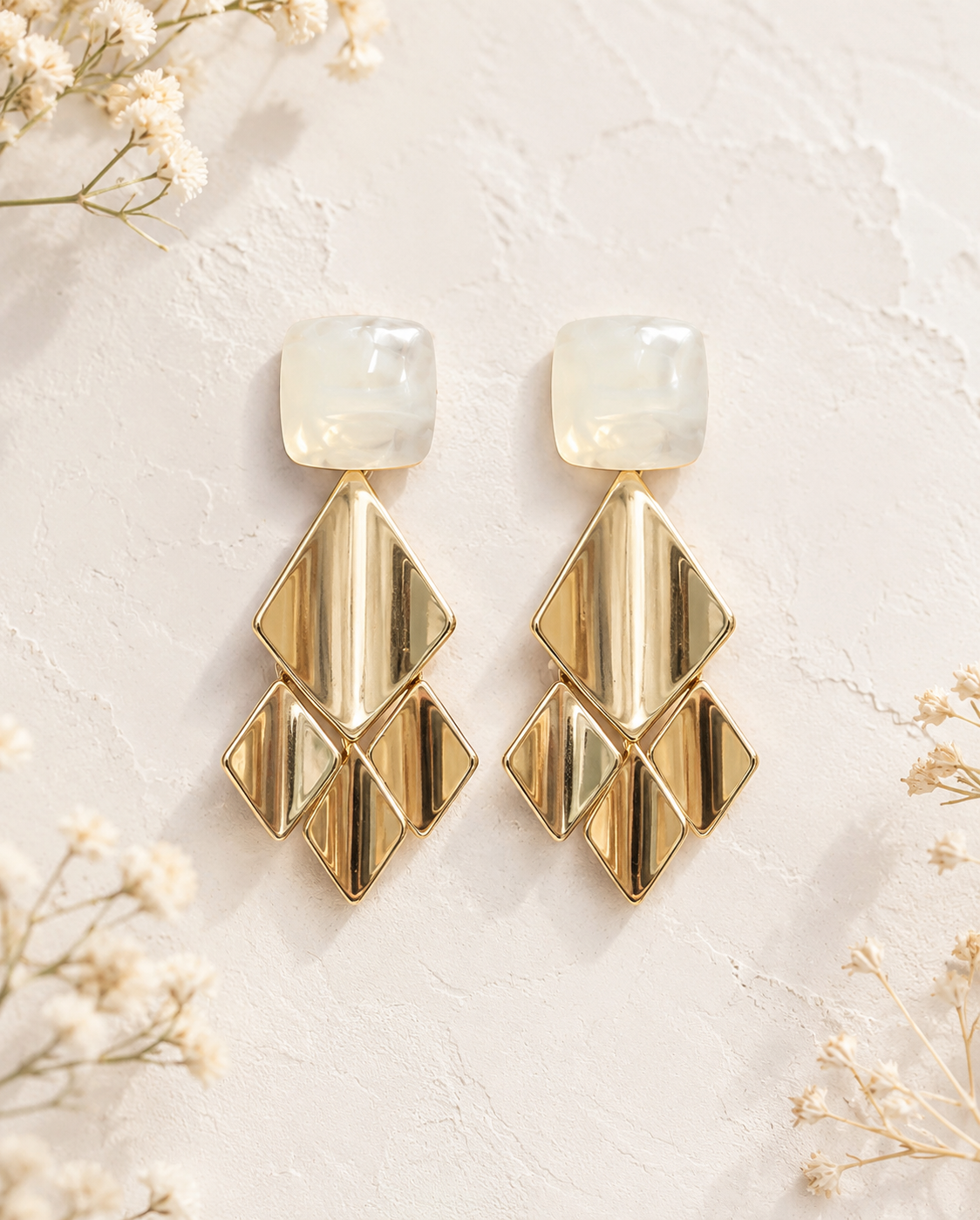 Pendientes Samarcanda. Nácar Marfil y Dorado.