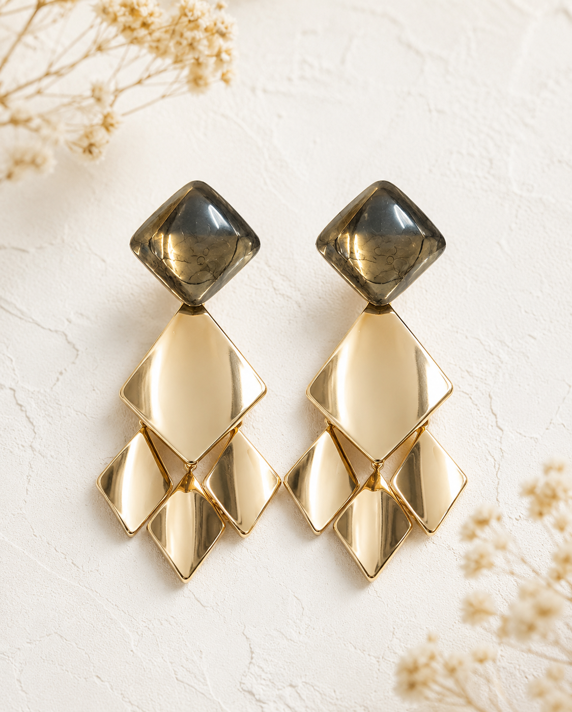 Pendientes Samarcanda. Gris Humo y Dorado.