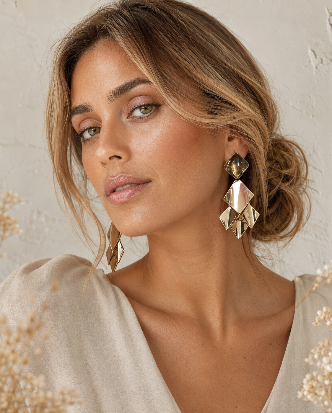 Pendientes Samarcanda. Gris Humo y Dorado.
