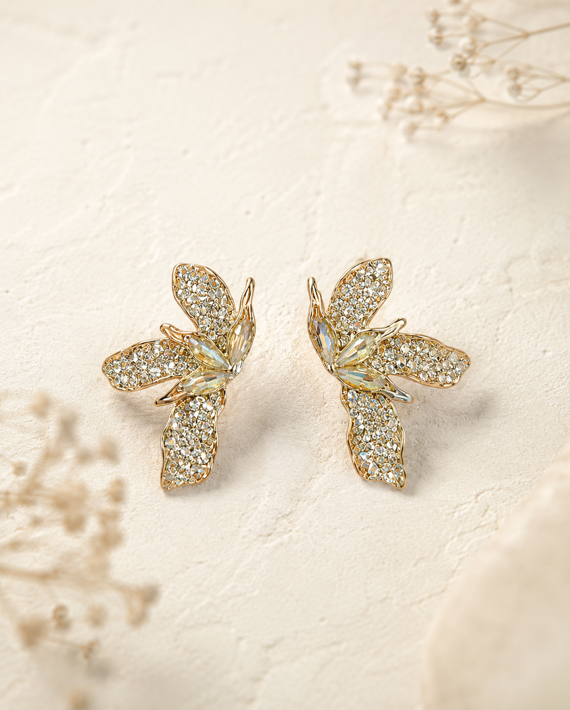 Pendientes Ibis. Dorados y Transparentes.
