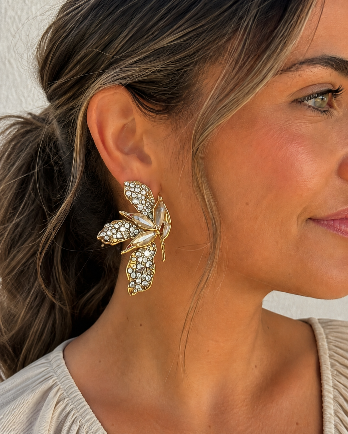 Pendientes Ibis. Dorados y Transparentes.