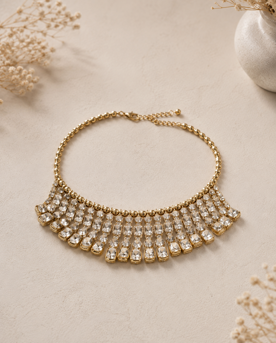 Chocker Quetzal. Dorado con Cristal Transparente.