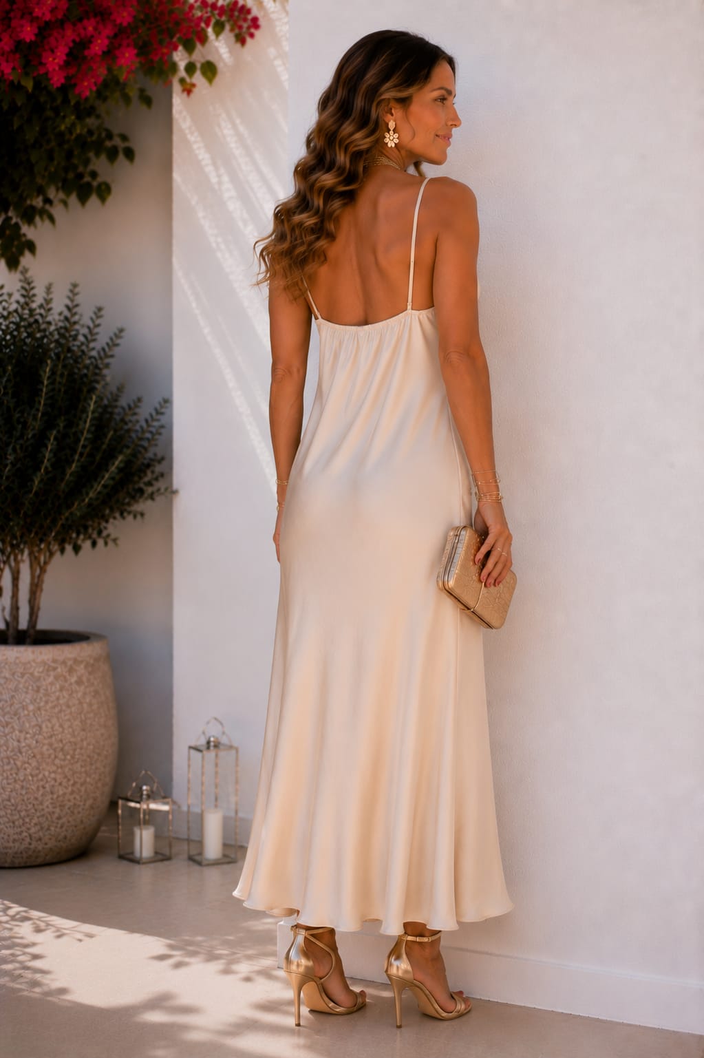 Vestido Gala. Marfil Satinado.