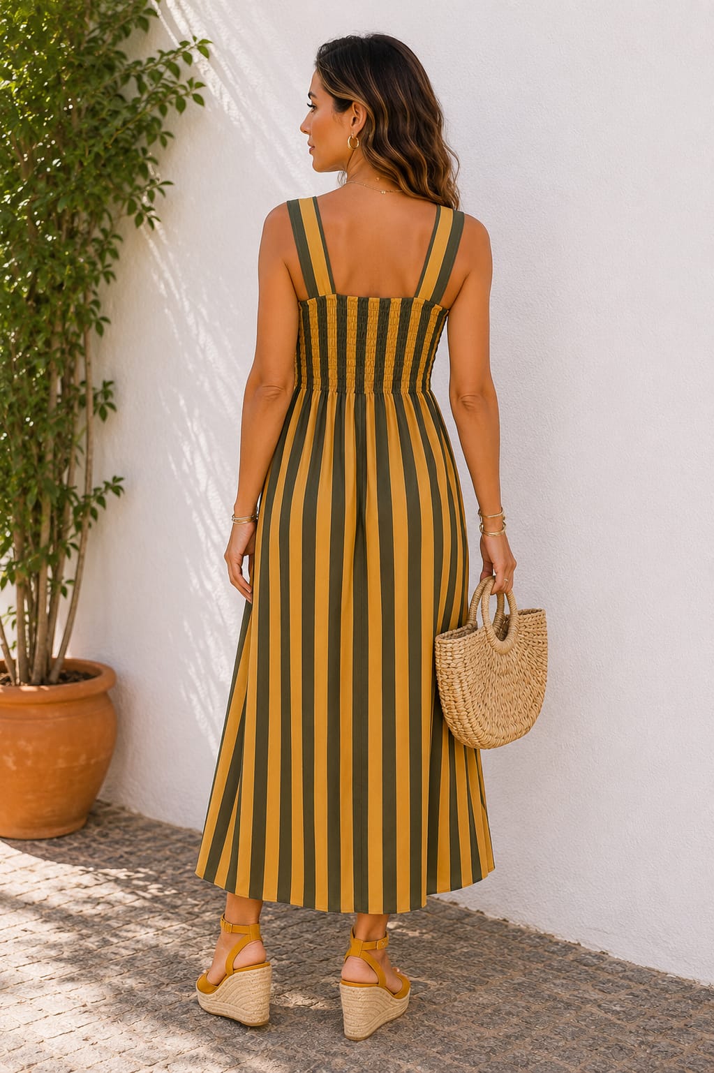 Vestido Amelia. Mostaza y Verde Kaki.
