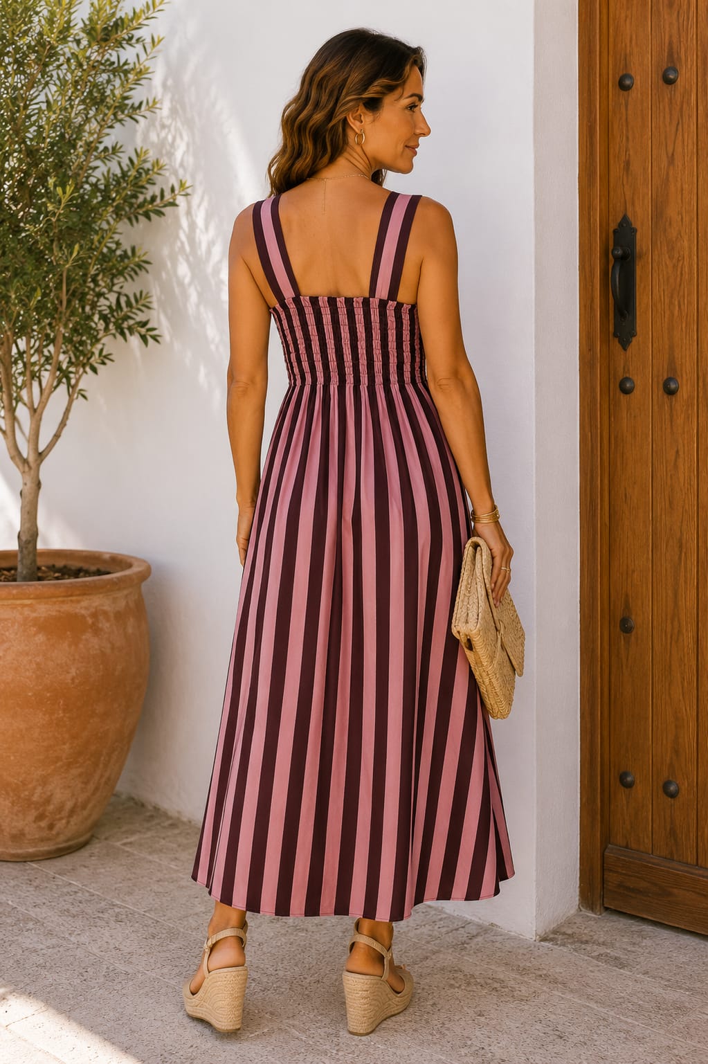 Vestido Amelia. Rosa empolvado y Marrón Chocolate.