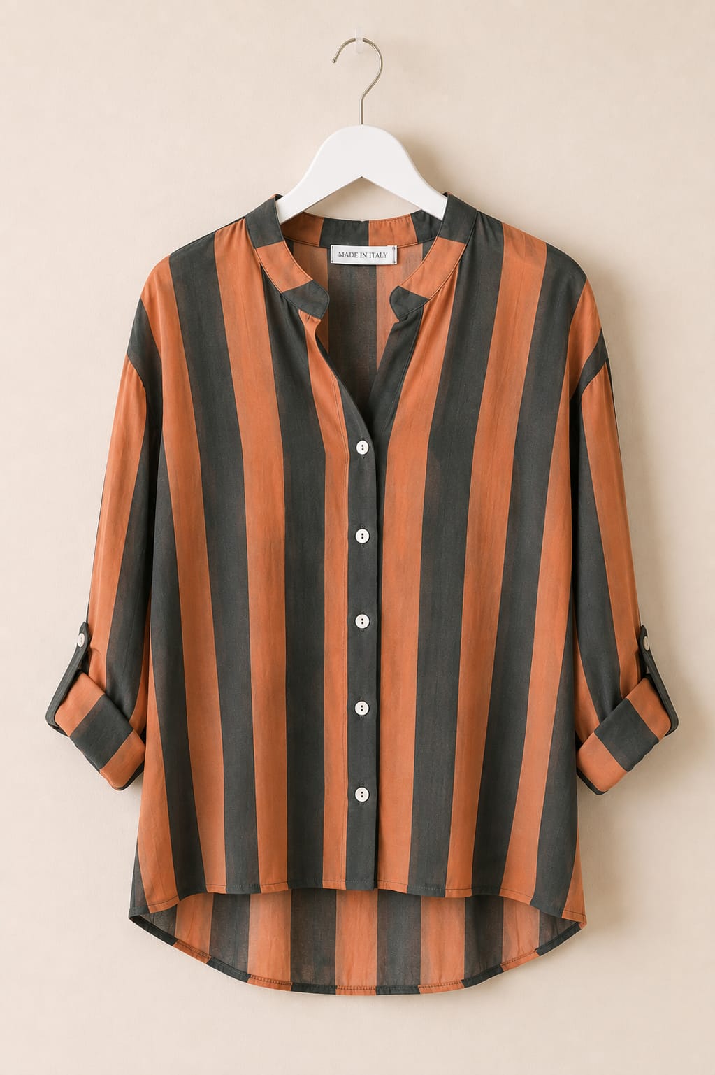 Blusa Arabella. Mandarina y Gris Oscuro.