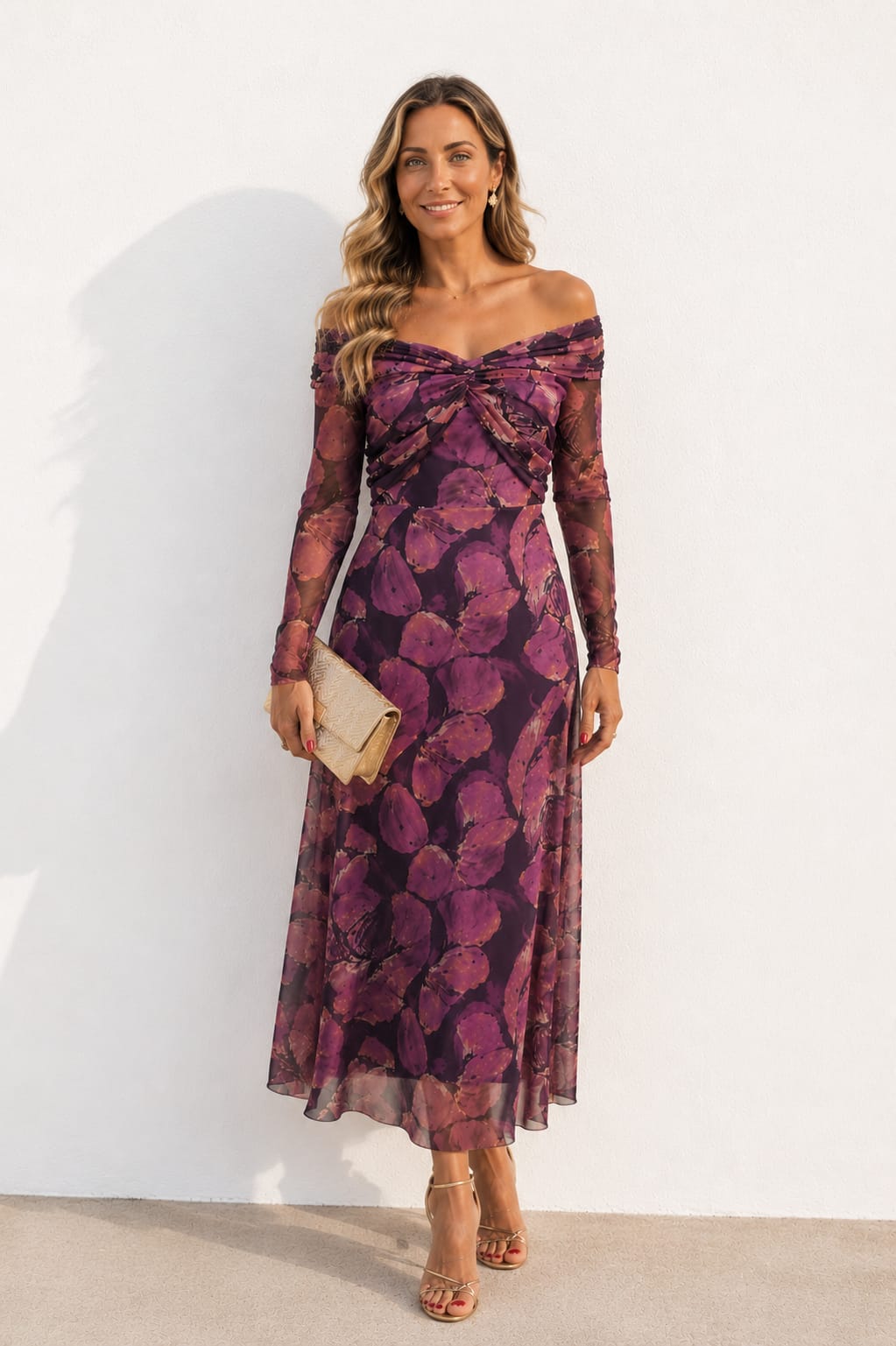 Vestido Venus. Berenjena, Púrpura, Malva y tonos rosados.