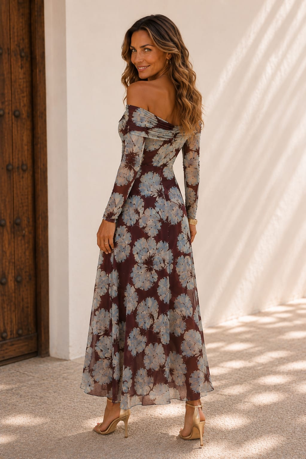 Vestido Venus. Celeste claro y Marrón chololate.