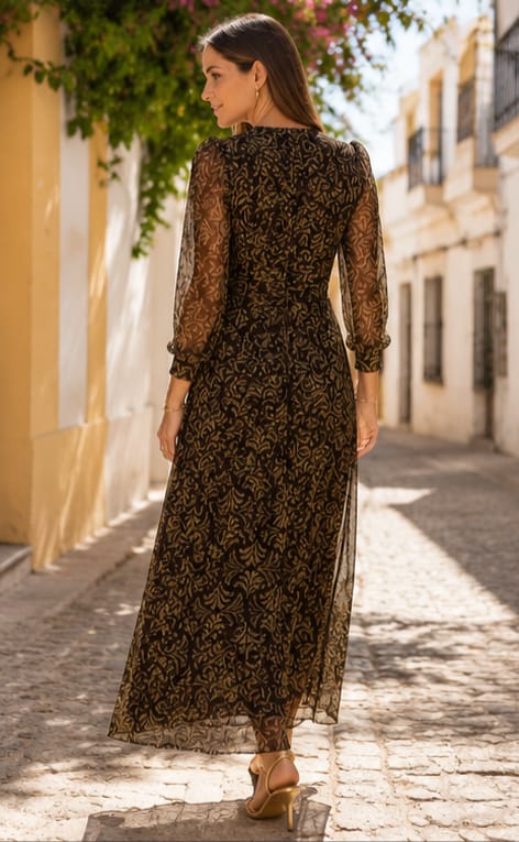 Vestido Mariela. Verde Oliva y Chocolate.