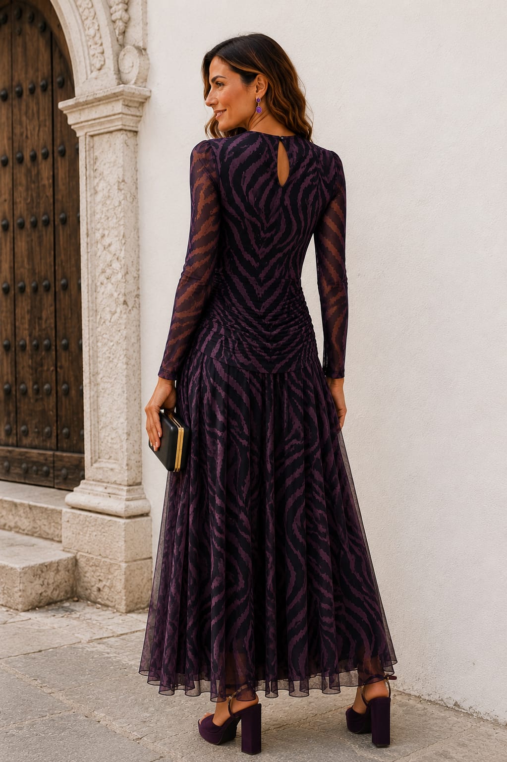 Vestido Elisa. Berenjena y Malva Oscuro.